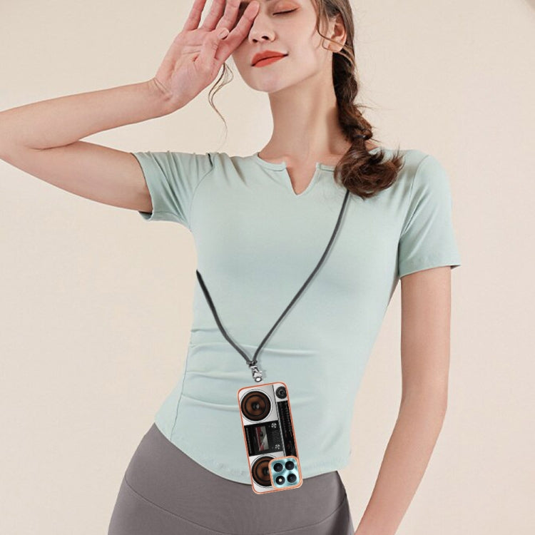 For Honor X6a Electroplating Dual-side IMD Phone Case with Lanyard(Retro Radio)