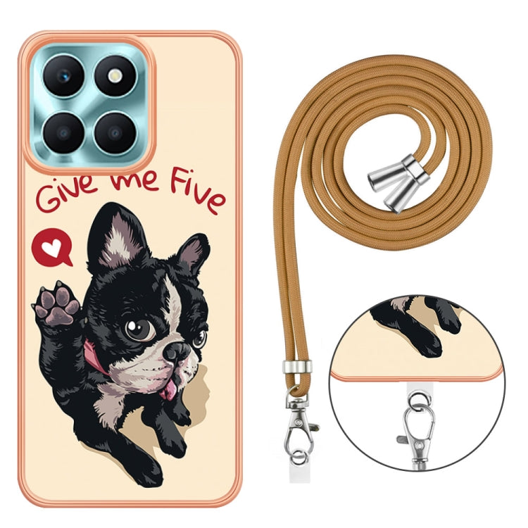For Honor X6a Electroplating Dual-side IMD Phone Case with Lanyard(Lucky Dog)