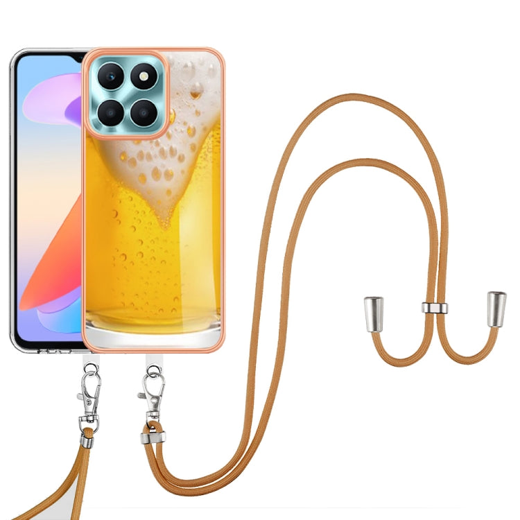 For Honor X6a Electroplating Dual-side IMD Phone Case with Lanyard(Draft Beer)