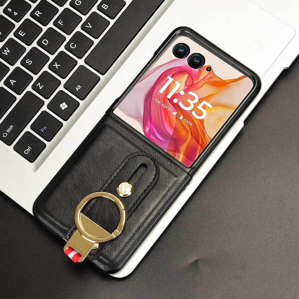 For Motorola Razr 50 Ultra Wristband Leather Back Phone Case(Black)