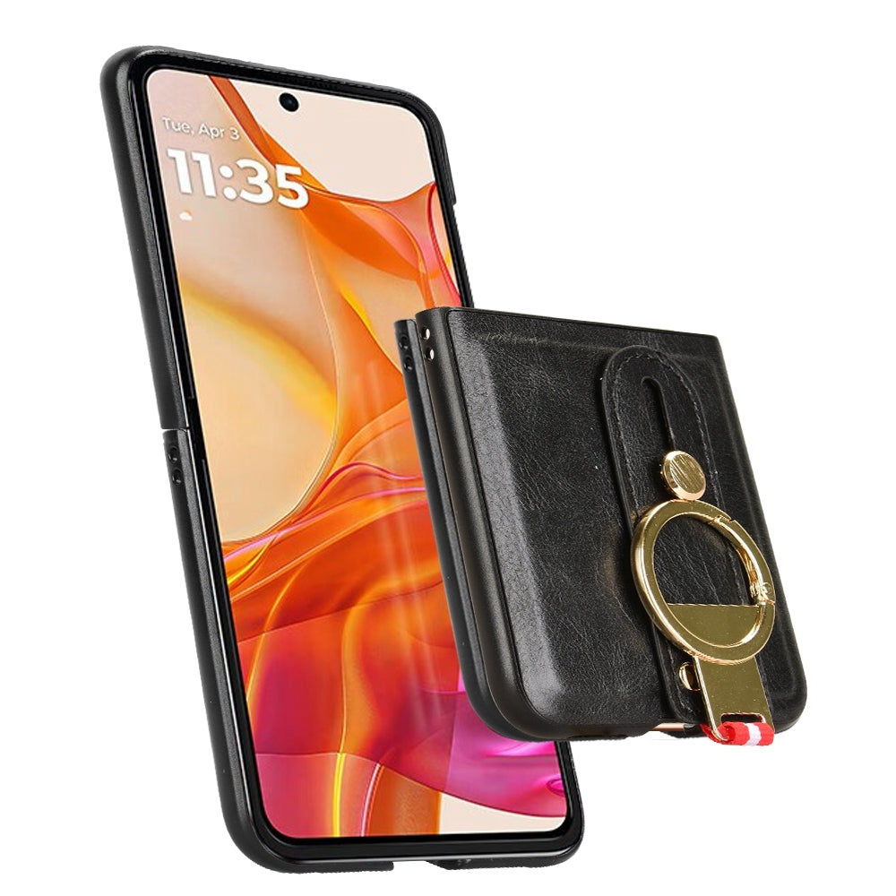 For Motorola Razr 50 Ultra Wristband Leather Back Phone Case(Black)