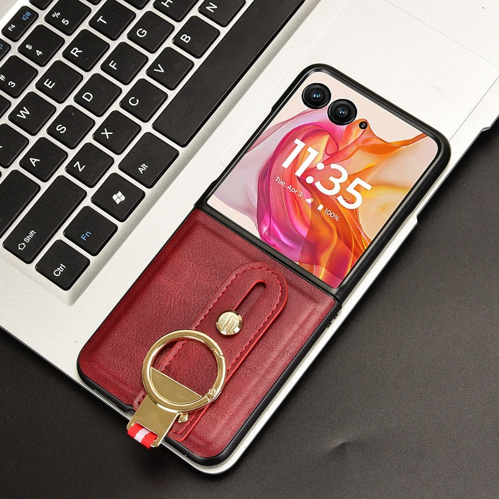 For Motorola Razr 50 Ultra Wristband Leather Back Phone Case(Red)