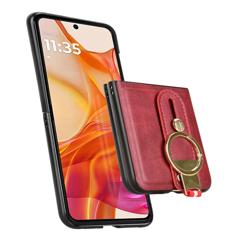 For Motorola Razr 50 Ultra Wristband Leather Back Phone Case(Red)