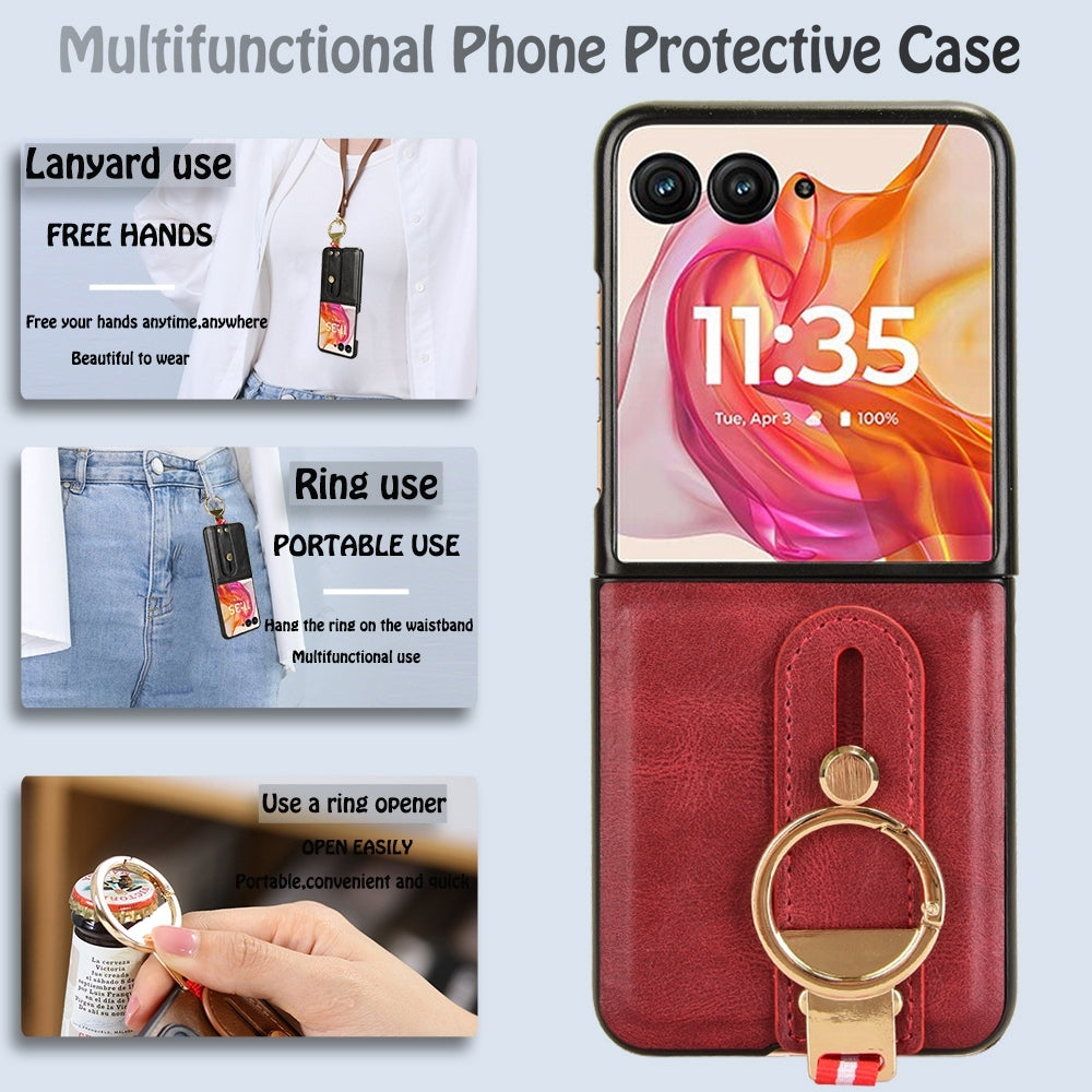 For Motorola Razr 50 Ultra Wristband Leather Back Phone Case(Red)