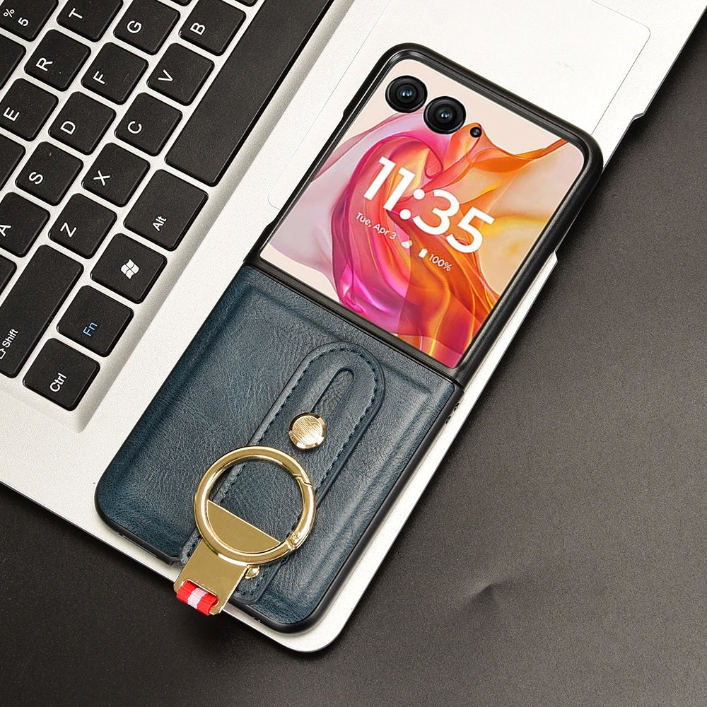 For Motorola Razr 50 Ultra Wristband Leather Back Phone Case(Blue)