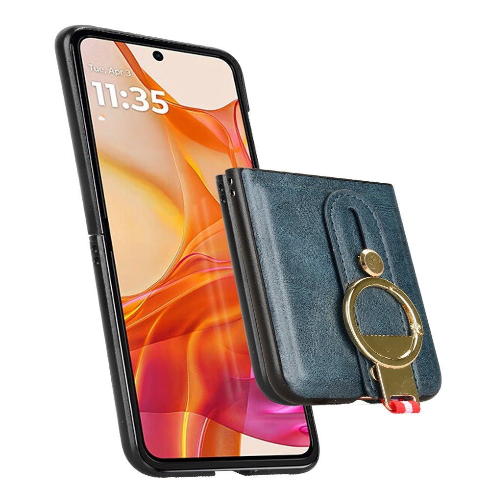 For Motorola Razr 50 Ultra Wristband Leather Back Phone Case(Blue)