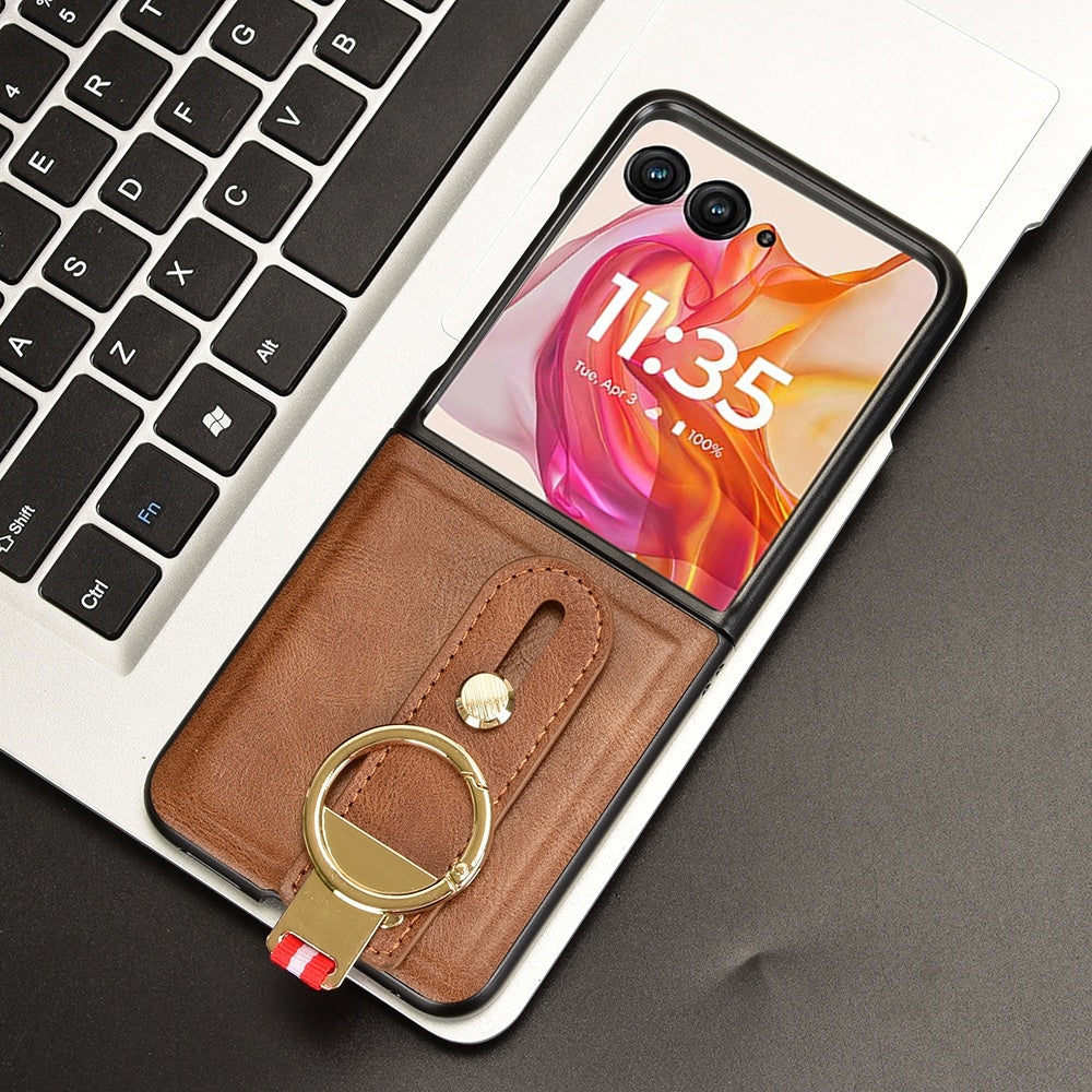 For Motorola Razr 50 Ultra Wristband Leather Back Phone Case(Brown)