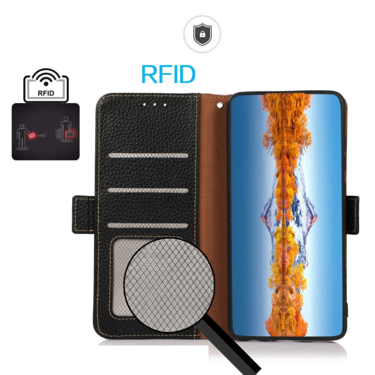 For Honor X9B KHAZNEH Side-Magnetic Litchi Genuine Leather RFID Phone Case(Black)