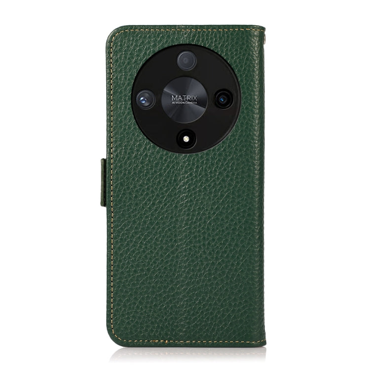 For Honor X9B KHAZNEH Side-Magnetic Litchi Genuine Leather RFID Phone Case(Green)