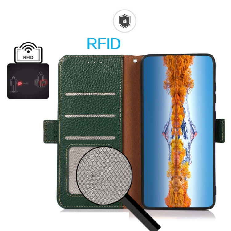 For Honor X9B KHAZNEH Side-Magnetic Litchi Genuine Leather RFID Phone Case(Green)