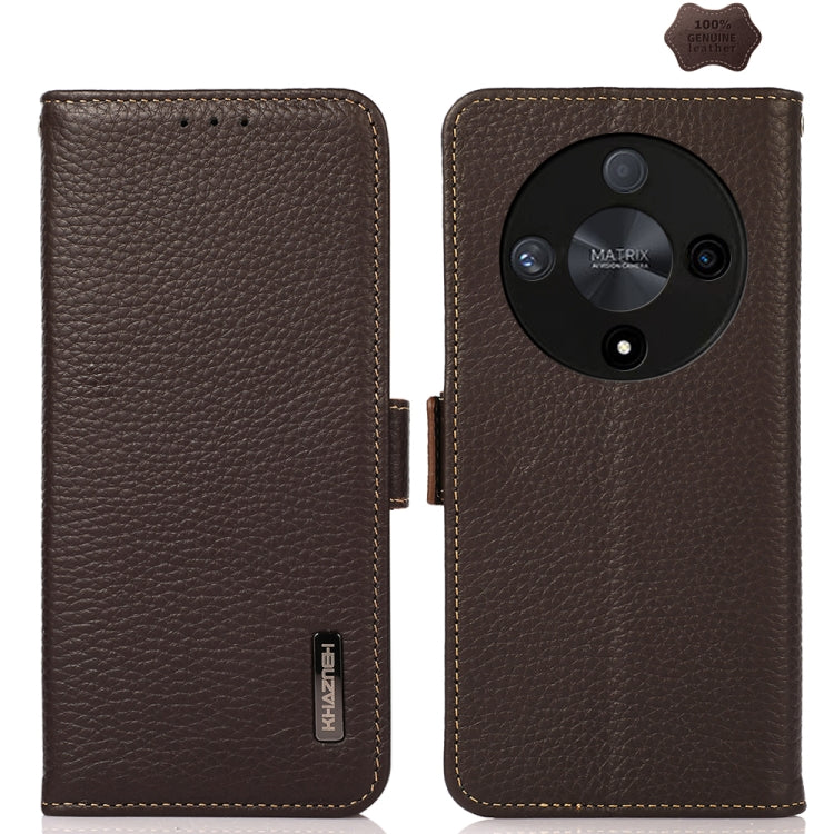For Honor X9B KHAZNEH Side-Magnetic Litchi Genuine Leather RFID Phone Case(Brown)