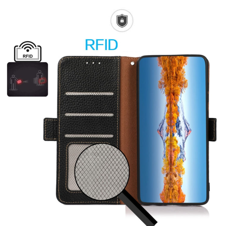 For Honor X5 Plus KHAZNEH Side-Magnetic Litchi Genuine Leather RFID Phone Case(Black)