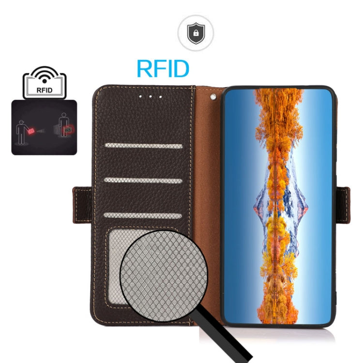 For Honor X5 Plus KHAZNEH Side-Magnetic Litchi Genuine Leather RFID Phone Case(Brown)