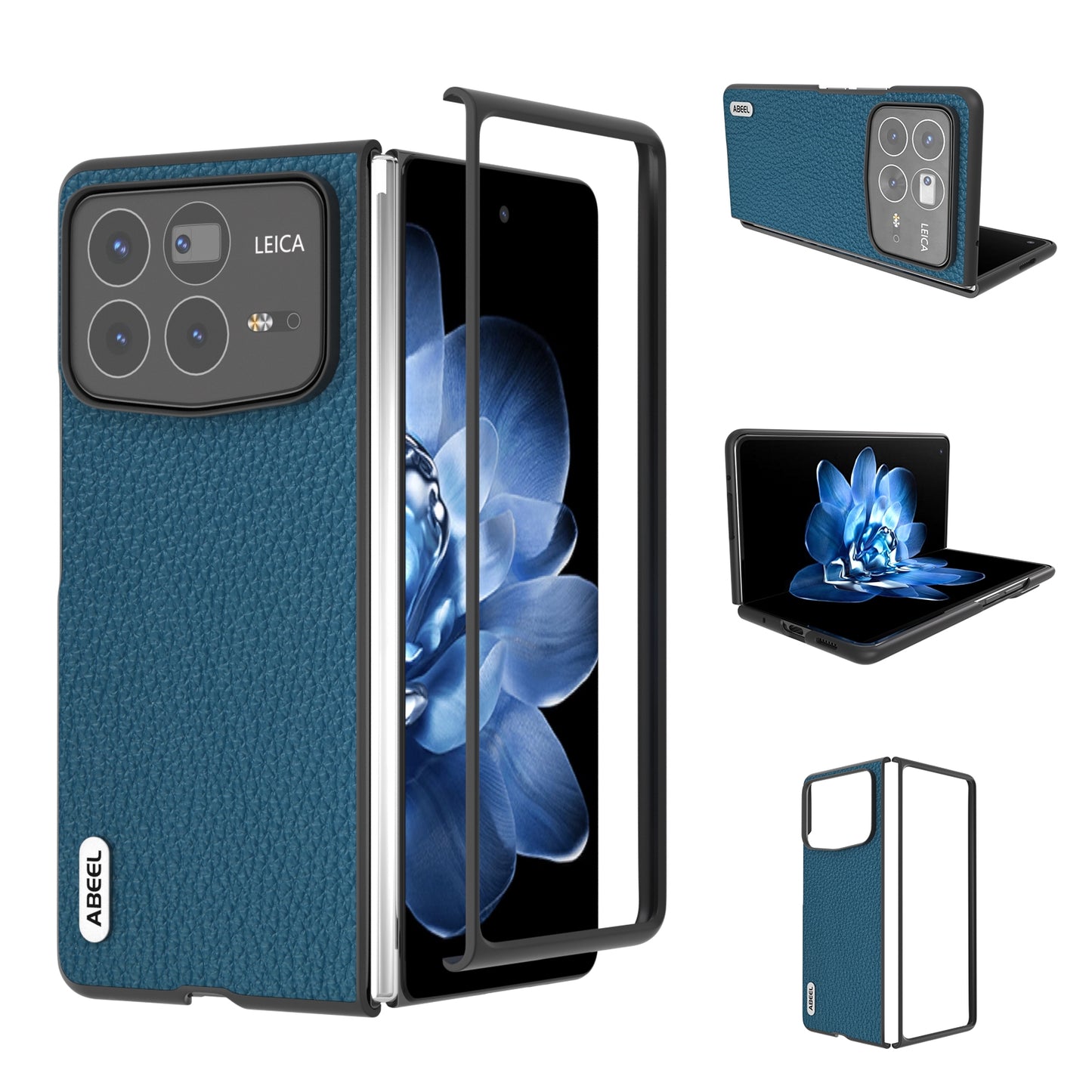 For Xiaomi Mix Fold 4 ABEEL Genuine Leather Litchi Texture Phone Case(Blue)