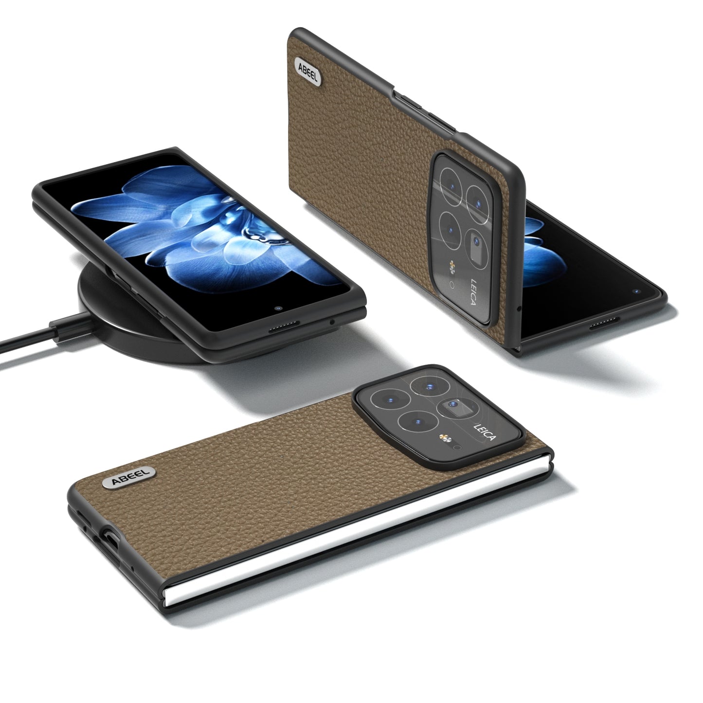 For Xiaomi Mix Fold 4 ABEEL Genuine Leather Litchi Texture Phone Case(Grey)