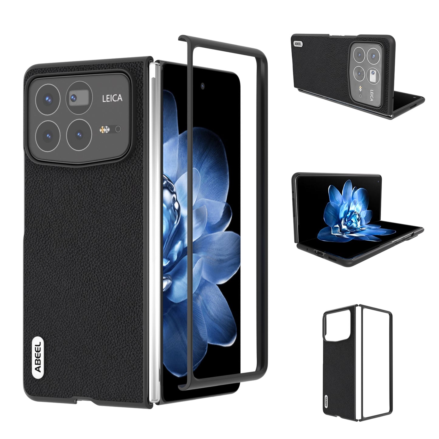For Xiaomi Mix Fold 4 ABEEL Genuine Leather + PC Litchi Texture Phone Case(Black)