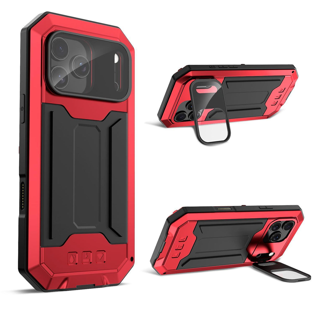Compatible with iPhone 18 Pro Max R-JUST Sliding Camera IP54 Life Waterproof Holder Phone Case - Red