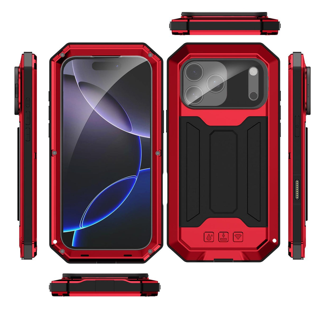Compatible with iPhone 18 Pro Max R-JUST Sliding Camera IP54 Life Waterproof Holder Phone Case - Red