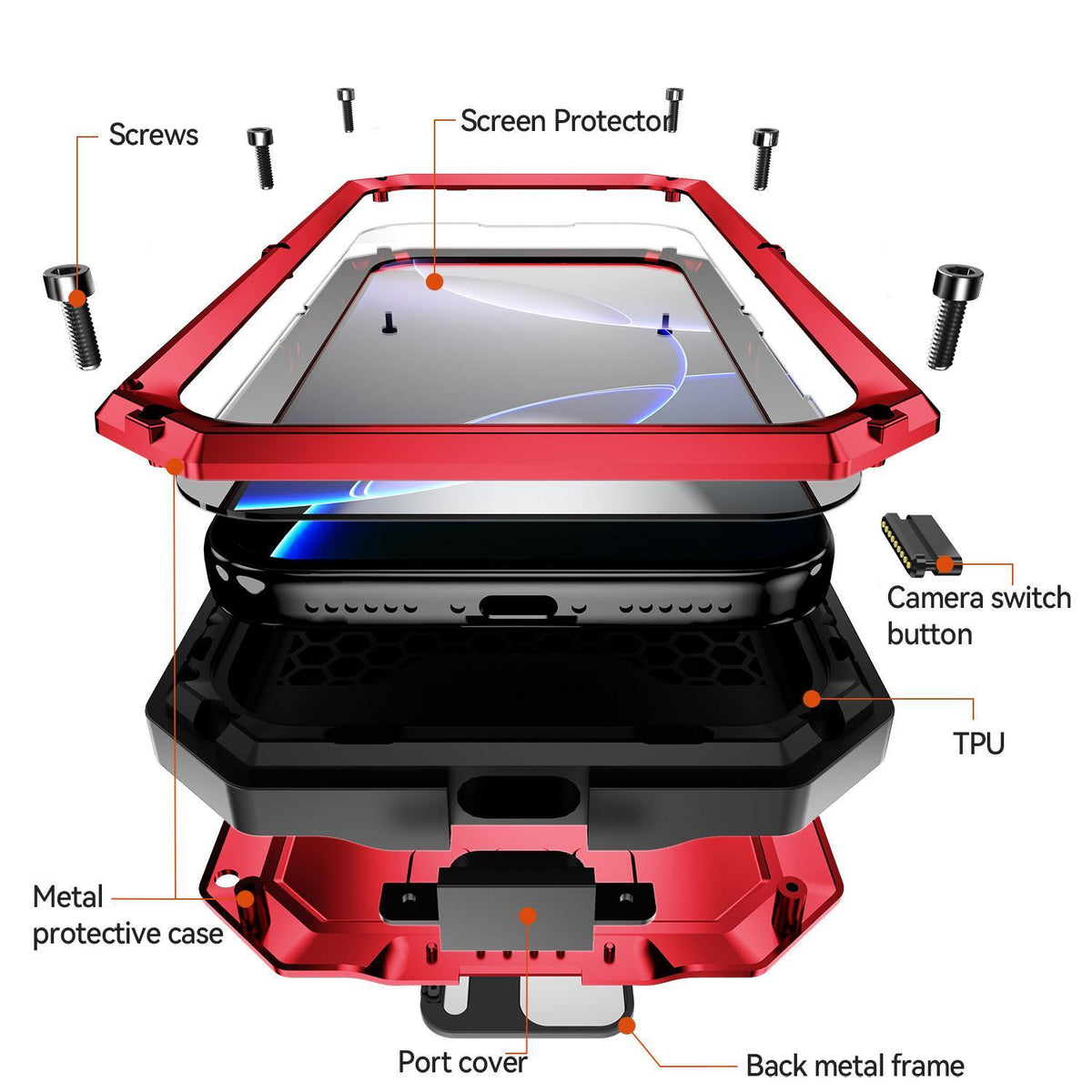 Compatible with iPhone 18 Pro Max R-JUST Sliding Camera IP54 Life Waterproof Holder Phone Case - Red