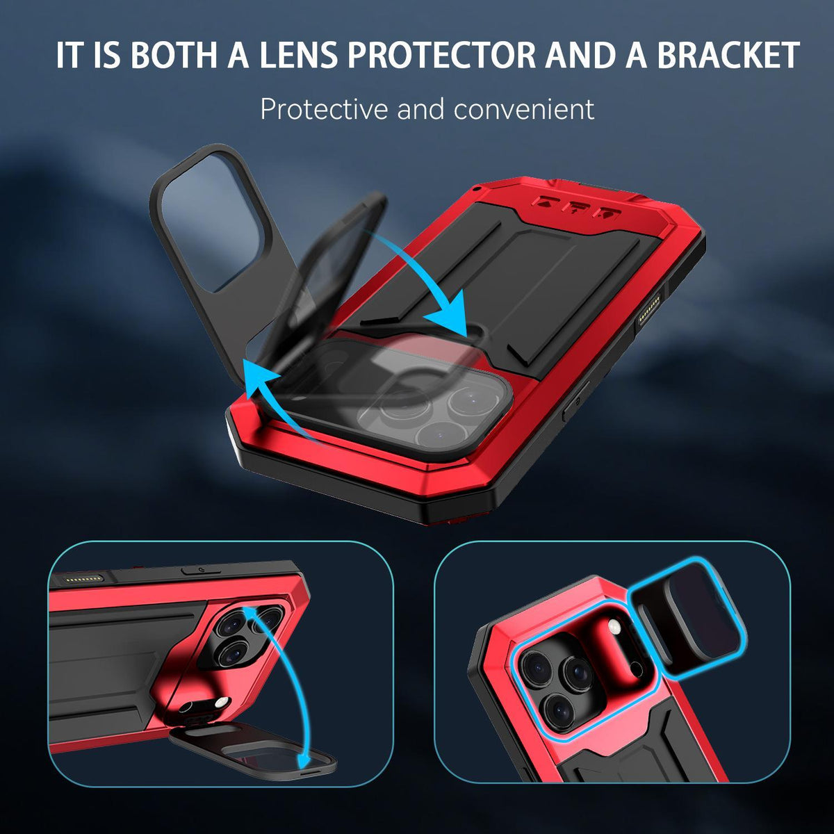 Compatible with iPhone 18 Pro Max R-JUST Sliding Camera IP54 Life Waterproof Holder Phone Case - Red