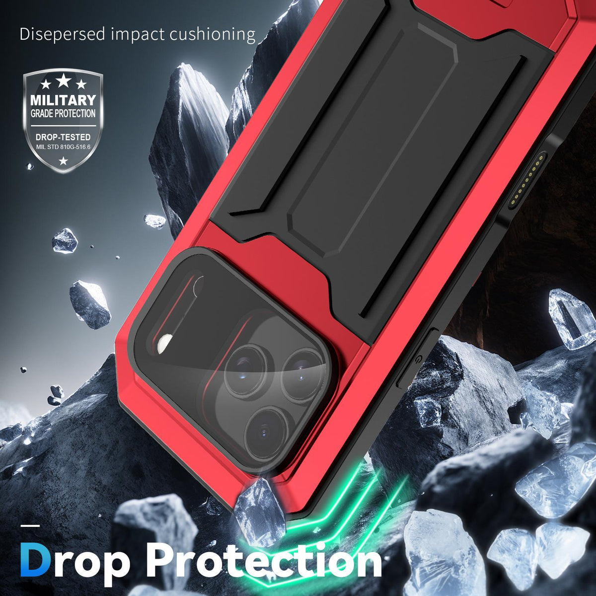 Compatible with iPhone 18 Pro Max R-JUST Sliding Camera IP54 Life Waterproof Holder Phone Case - Red