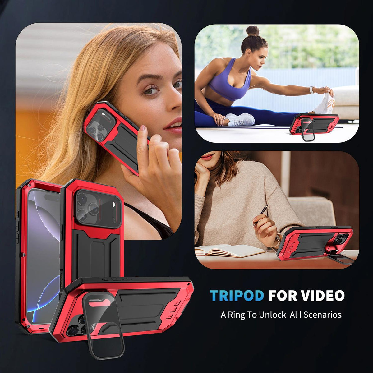 Compatible with iPhone 18 Pro Max R-JUST Sliding Camera IP54 Life Waterproof Holder Phone Case - Red