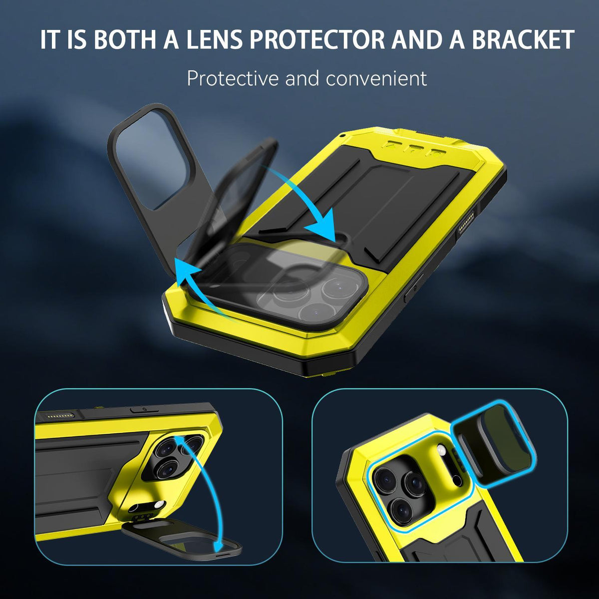 Compatible with iPhone 18 Pro Max R-JUST Sliding Camera IP54 Life Waterproof Holder Phone Case - Yellow