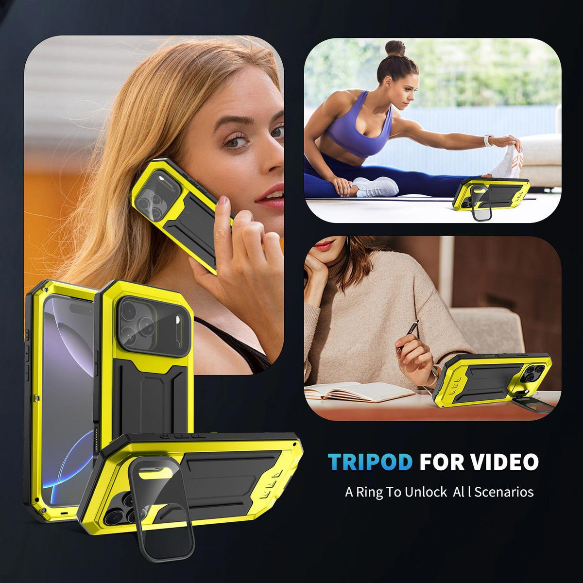 Compatible with iPhone 18 Pro Max R-JUST Sliding Camera IP54 Life Waterproof Holder Phone Case - Yellow