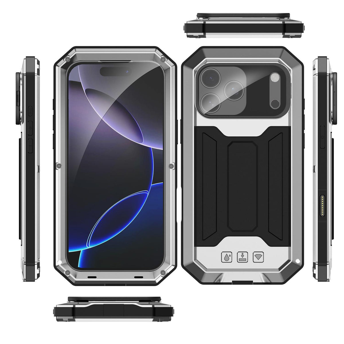 Compatible with iPhone 18 Pro Max R-JUST Sliding Camera IP54 Life Waterproof Holder Phone Case - Silver