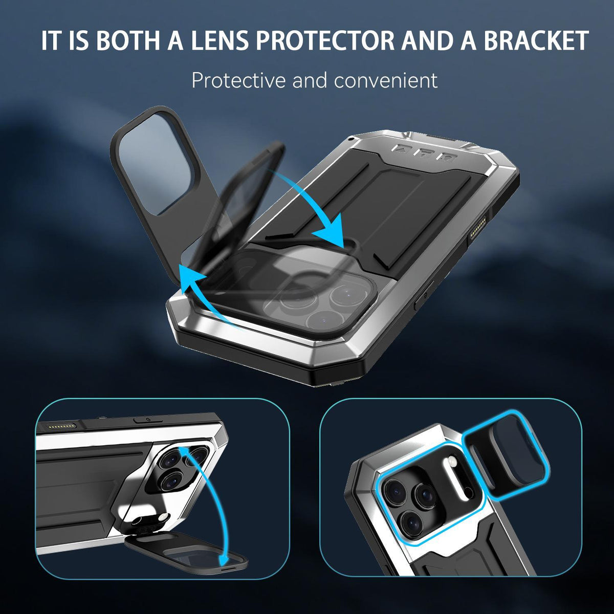Compatible with iPhone 18 Pro Max R-JUST Sliding Camera IP54 Life Waterproof Holder Phone Case - Silver