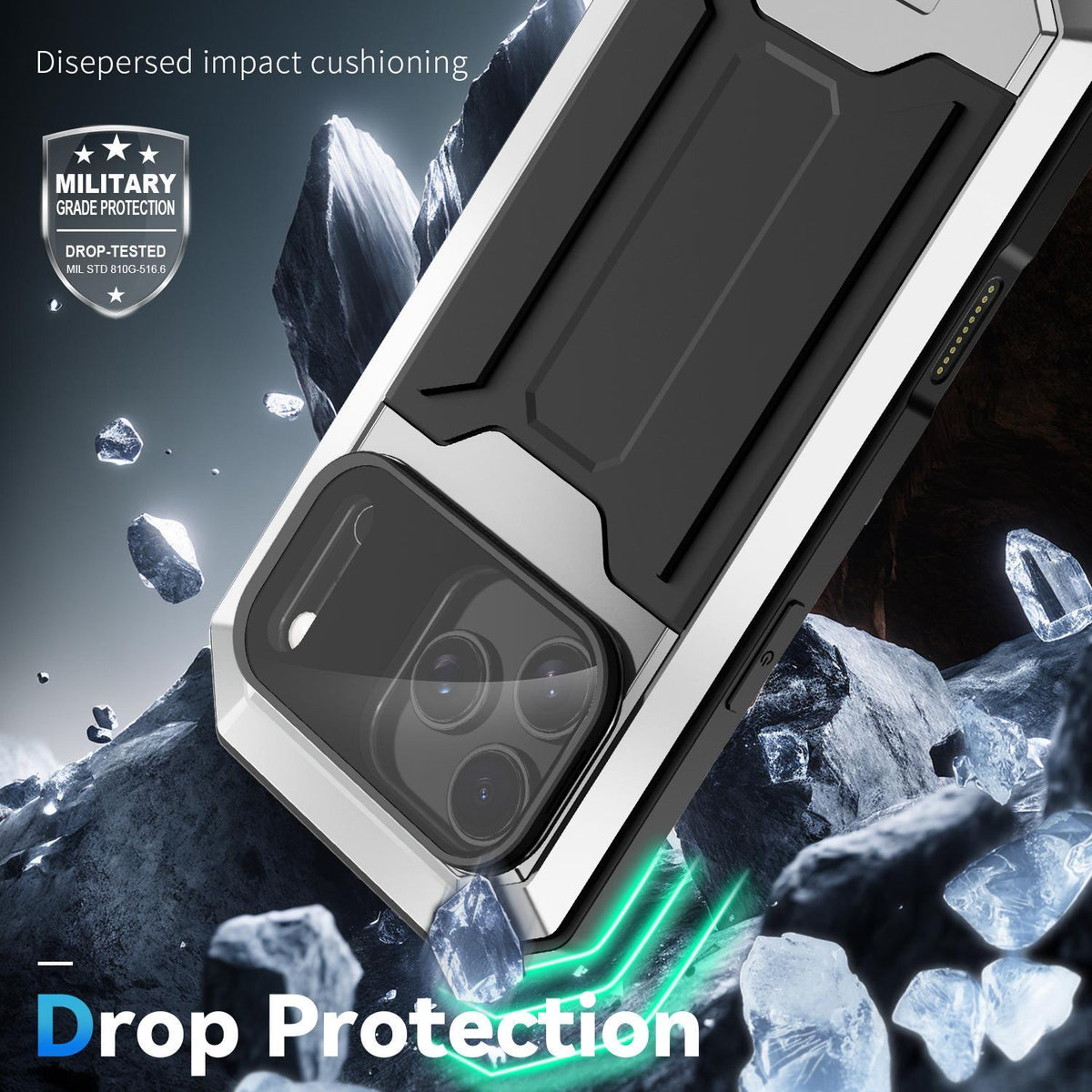 Compatible with iPhone 18 Pro Max R-JUST Sliding Camera IP54 Life Waterproof Holder Phone Case - Silver