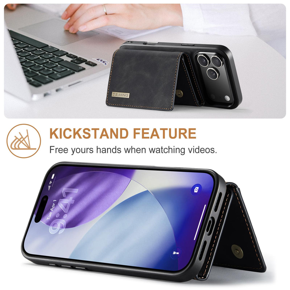 Compatible with iPhone 18 Pro Max & 17 Pro Max DG.MING M1 Series 3-Fold Multi Card Wallet Leather Phone Case - Black