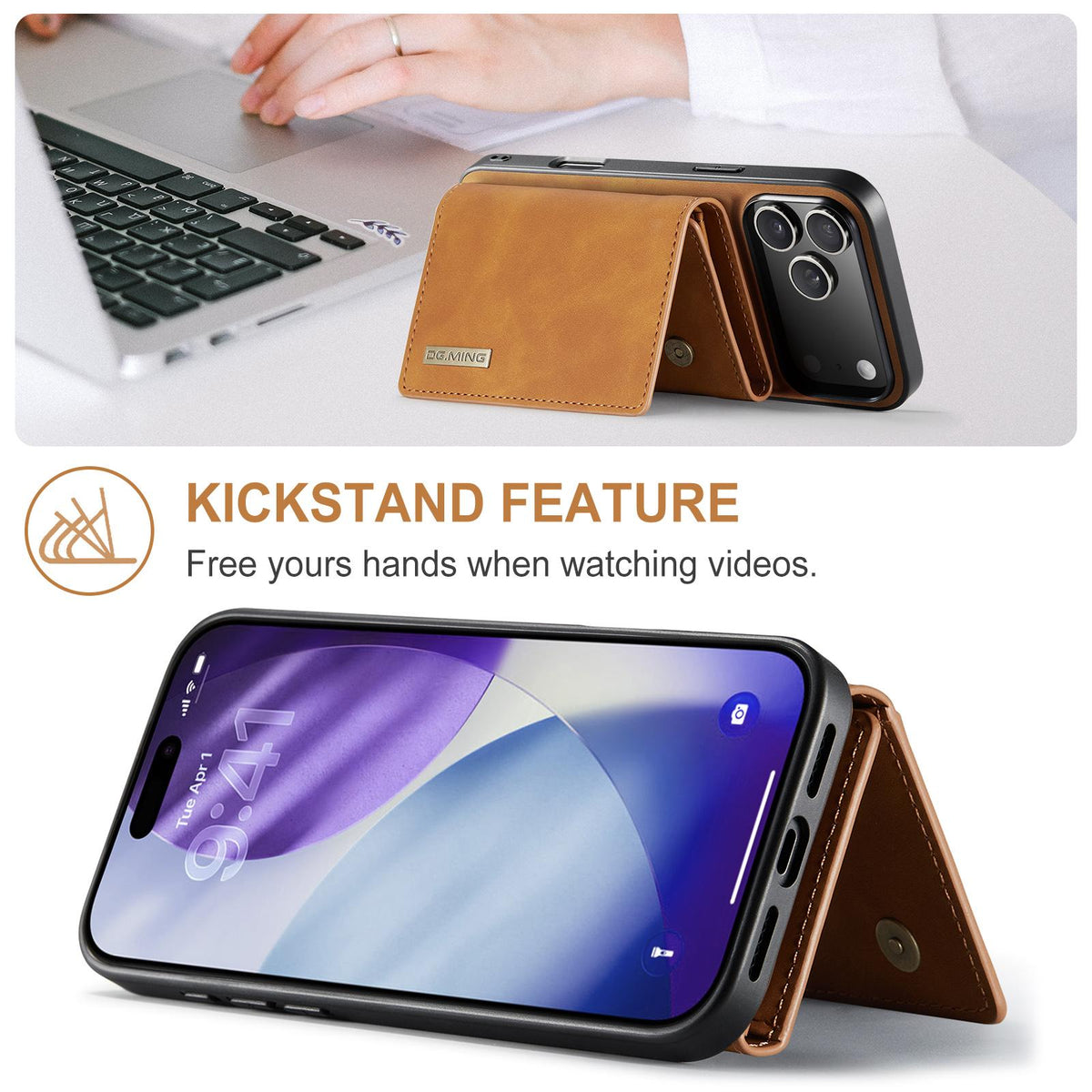 Compatible with iPhone 18 Pro Max & 17 Pro Max DG.MING M1 Series 3-Fold Multi Card Wallet Leather Phone Case - Brown