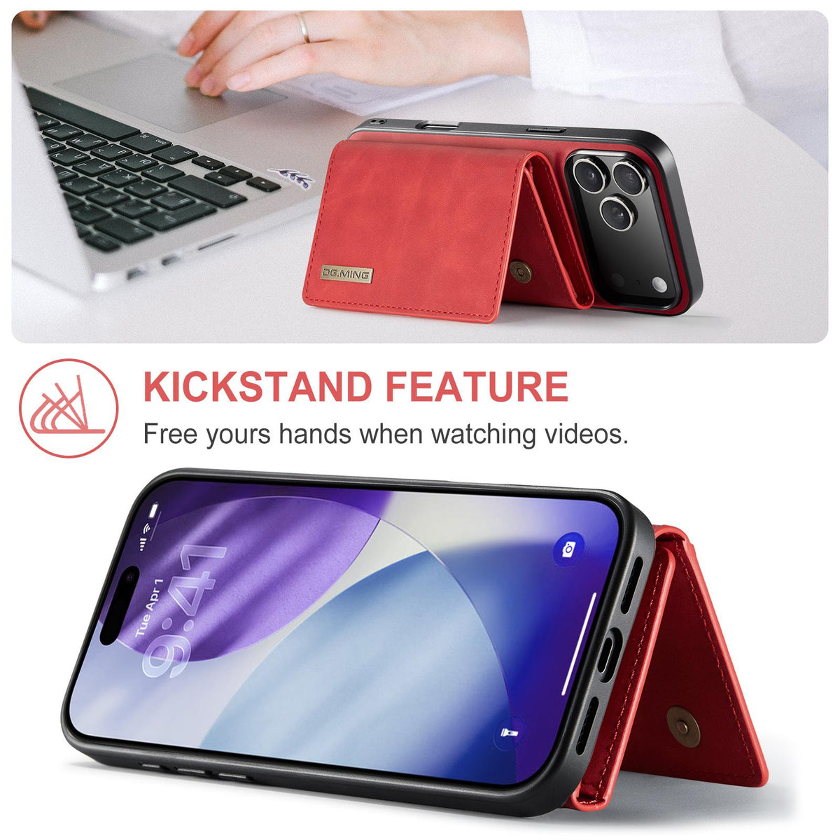 Compatible with iPhone 18 Pro Max & 17 Pro Max DG.MING M1 Series 3-Fold Multi Card Wallet Leather Phone Case - Red