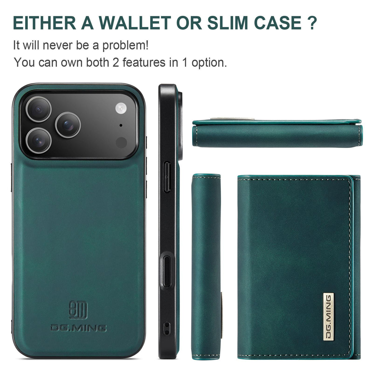 Compatible with iPhone 18 Pro Max & 17 Pro Max DG.MING M1 Series 3-Fold Multi Card Wallet Leather Phone Case - Green