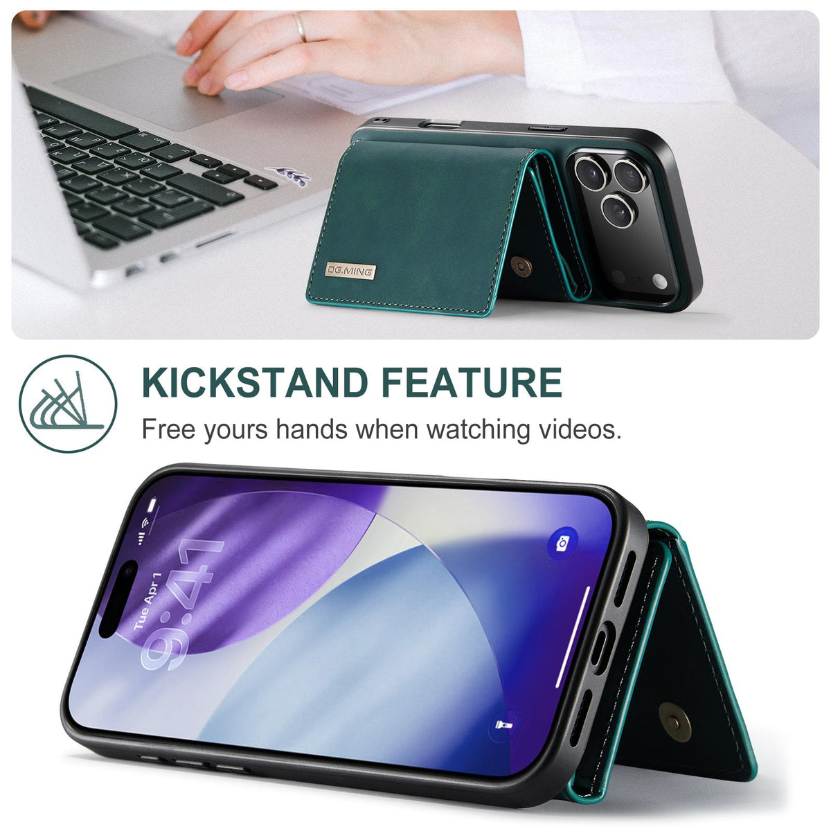 Compatible with iPhone 18 Pro Max & 17 Pro Max DG.MING M1 Series 3-Fold Multi Card Wallet Leather Phone Case - Green