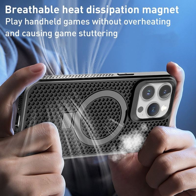 For iPhone 15 Pro Max Skin Feel PC+TPU Cooling Magnetic Magsafe Phone Case with Stand(Pink)