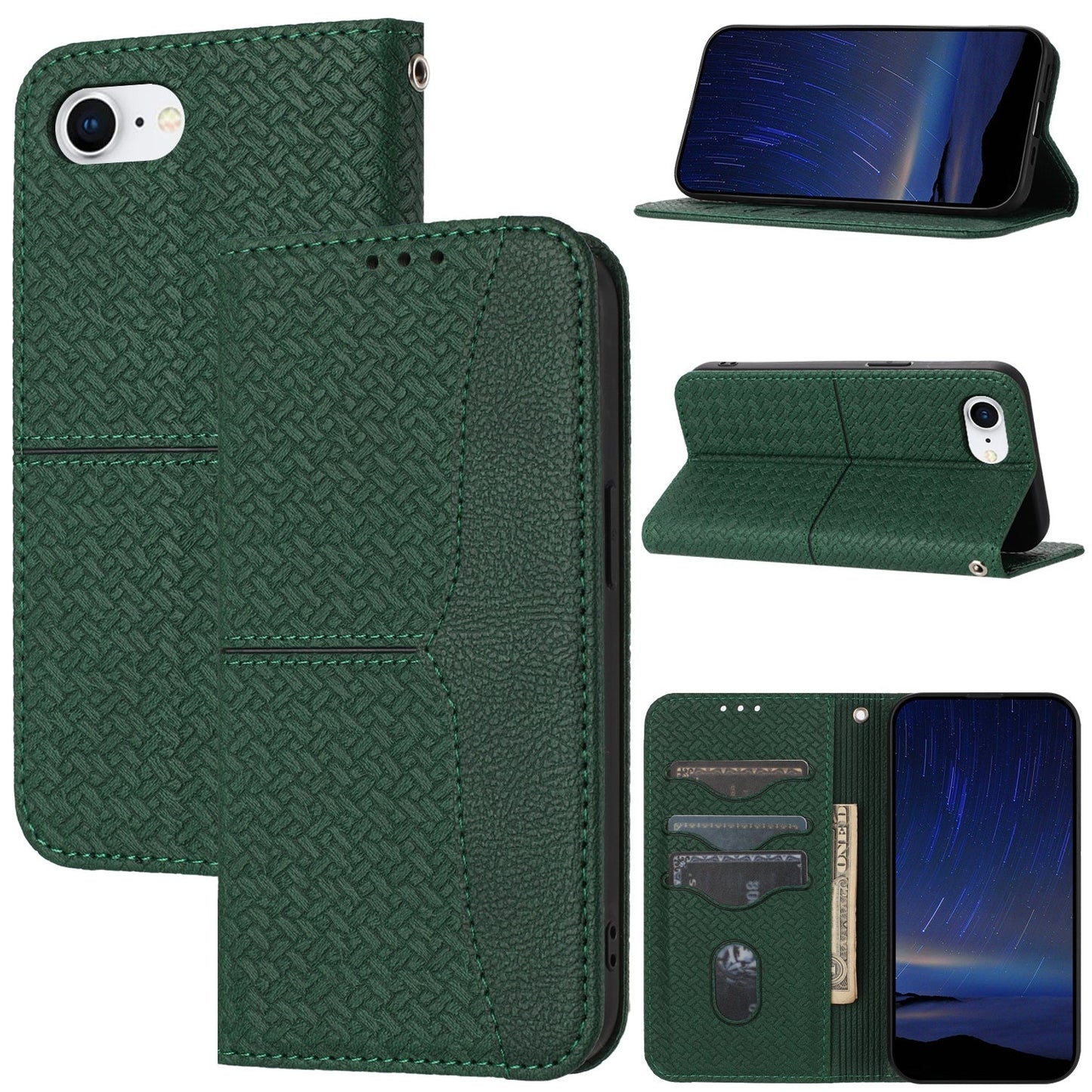 For iPhone 16e Woven Texture Stitching Magnetic Leather Phone Case(Green)