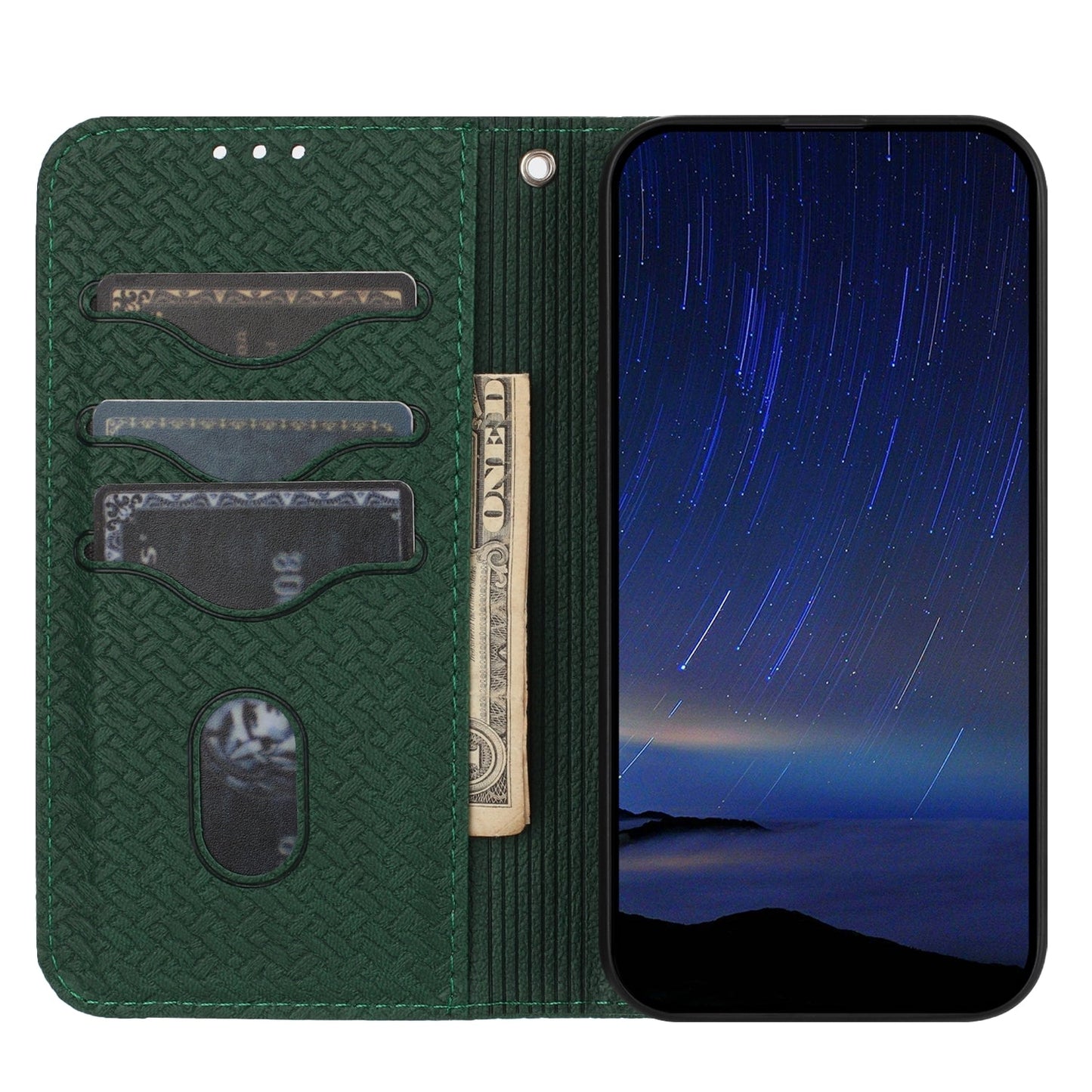 For iPhone 16e Woven Texture Stitching Magnetic Leather Phone Case(Green)