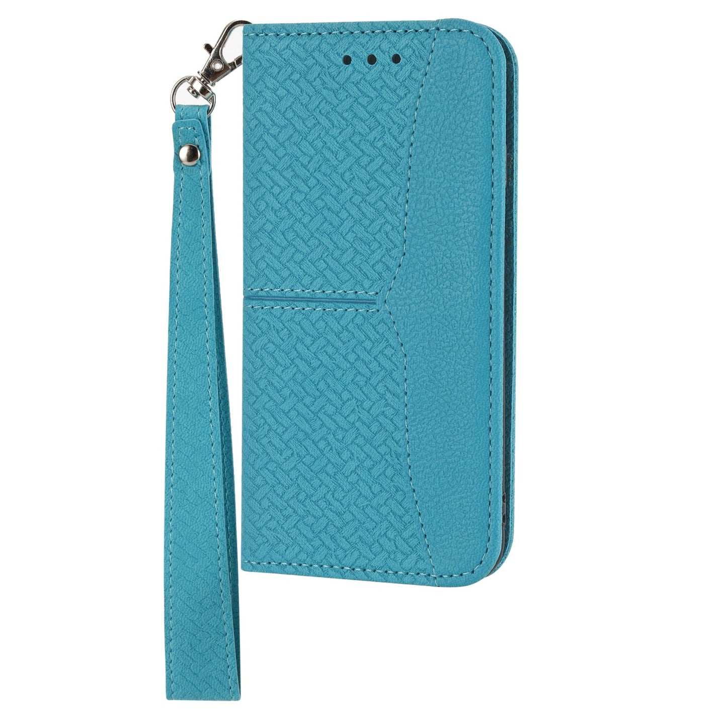 For iPhone 16e Woven Texture Stitching Magnetic Leather Phone Case(Blue)