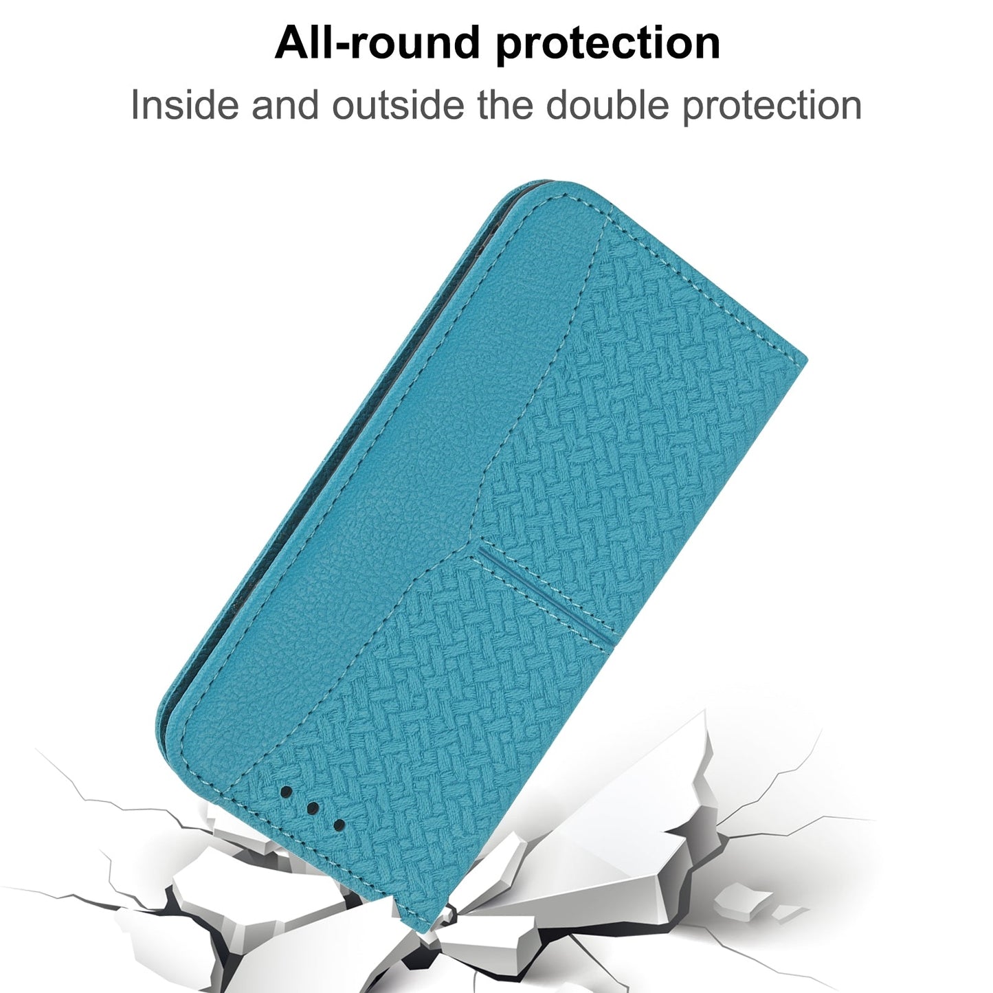 For iPhone 16e Woven Texture Stitching Magnetic Leather Phone Case(Blue)