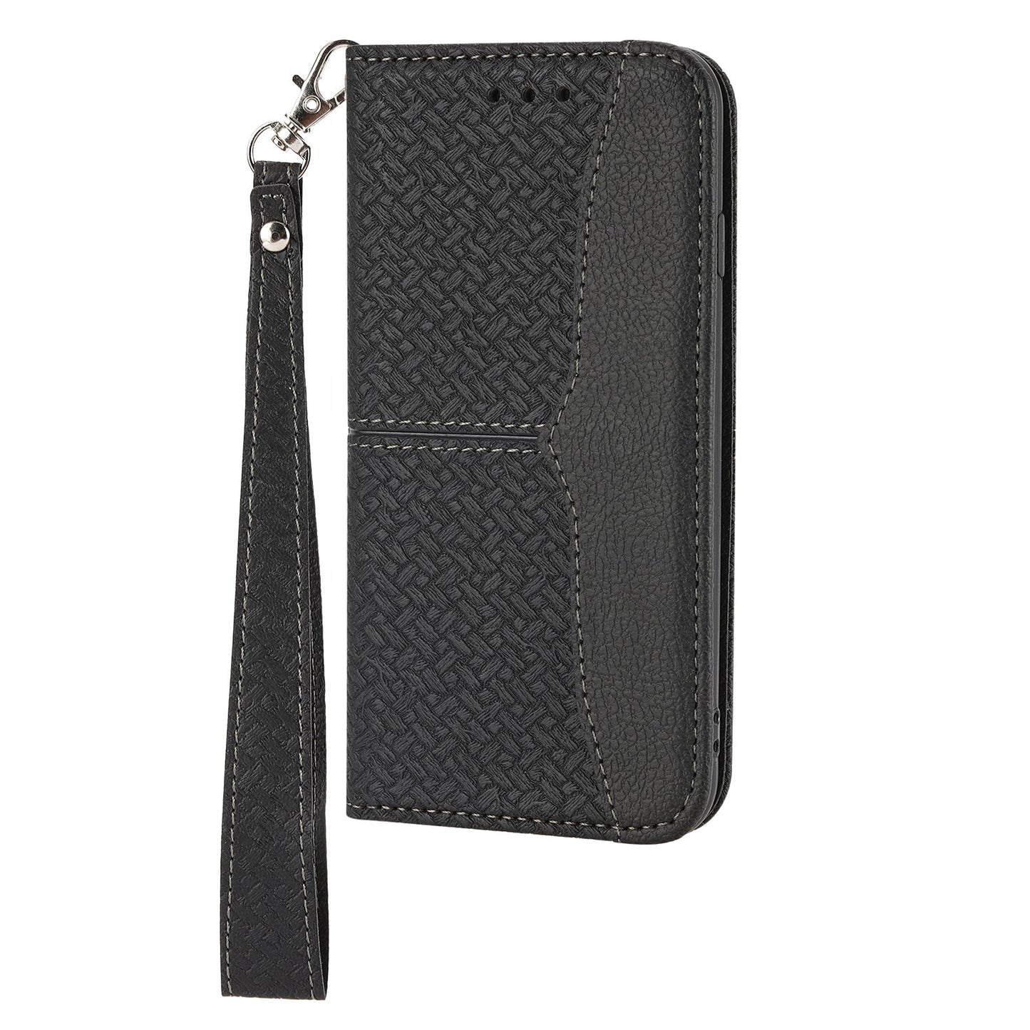 For iPhone 16e Woven Texture Stitching Magnetic Leather Phone Case(Black)