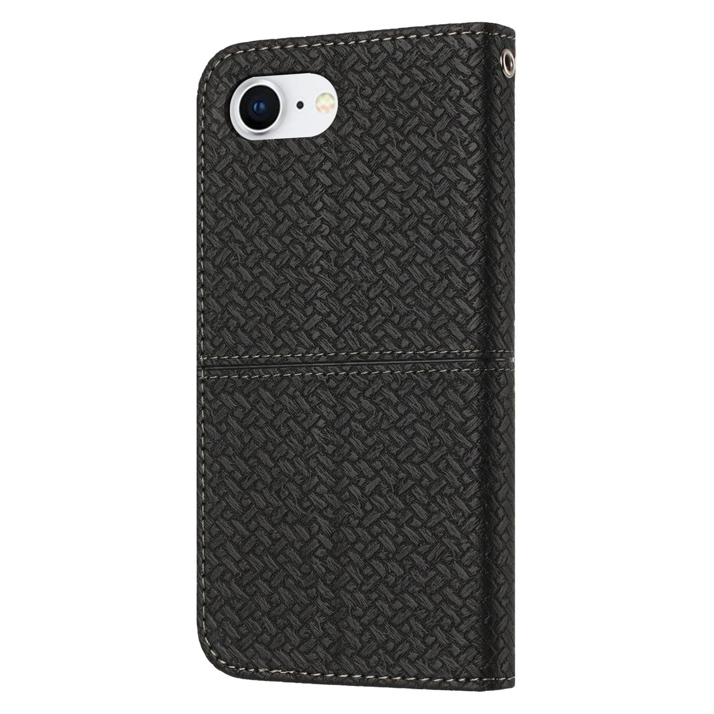 For iPhone 16e Woven Texture Stitching Magnetic Leather Phone Case(Black)