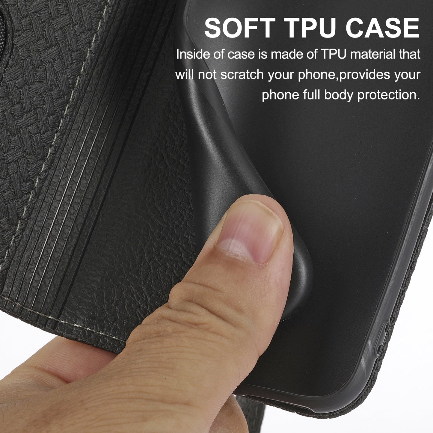 For iPhone 16e Woven Texture Stitching Magnetic Leather Phone Case(Black)