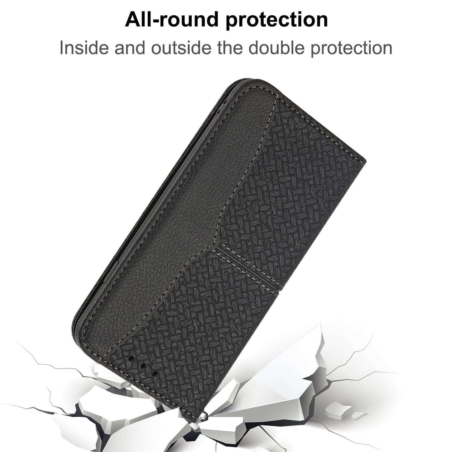For iPhone 16e Woven Texture Stitching Magnetic Leather Phone Case(Black)