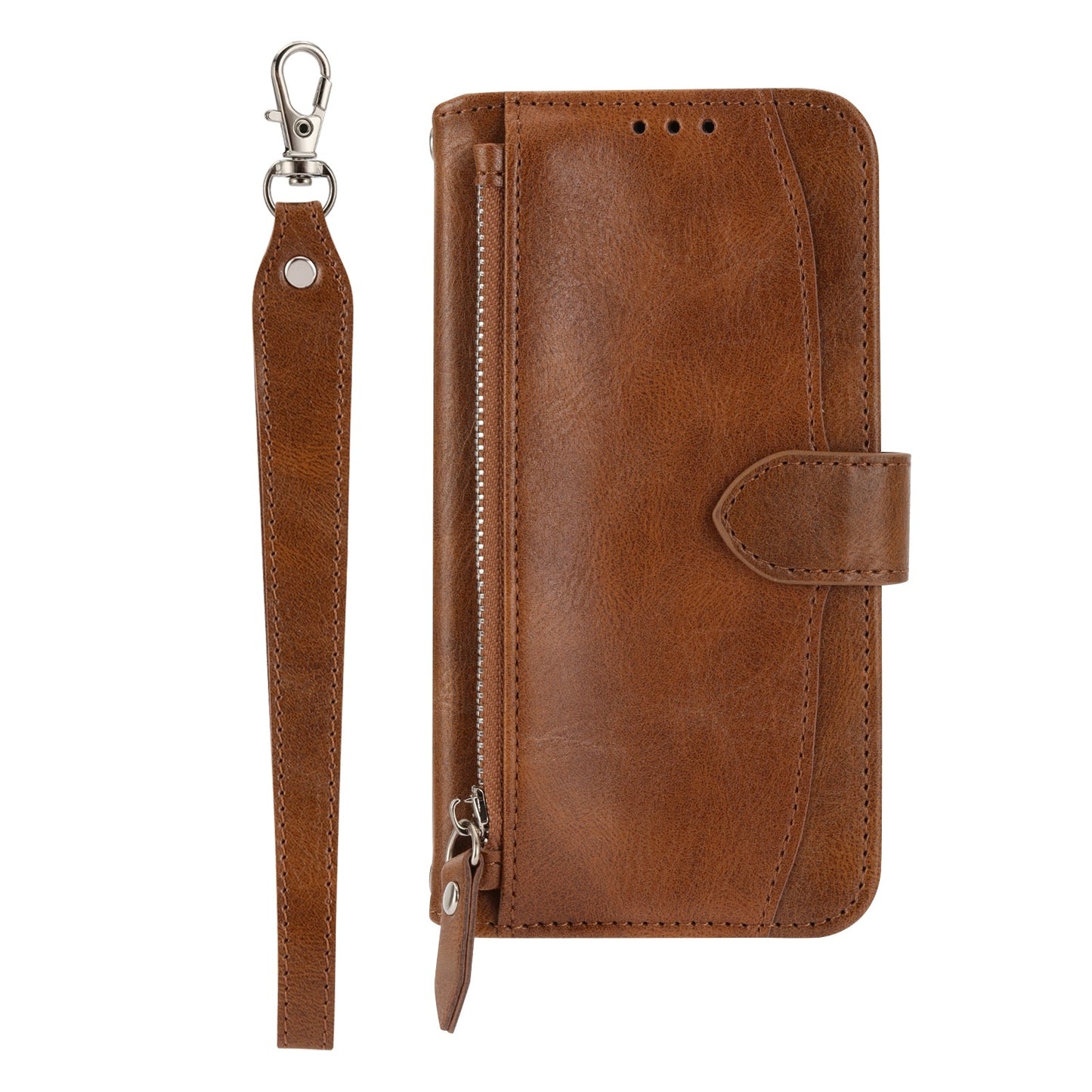 For iPhone 16e Oil Skin Zipper Wallet Leather Phone Case(Brown)