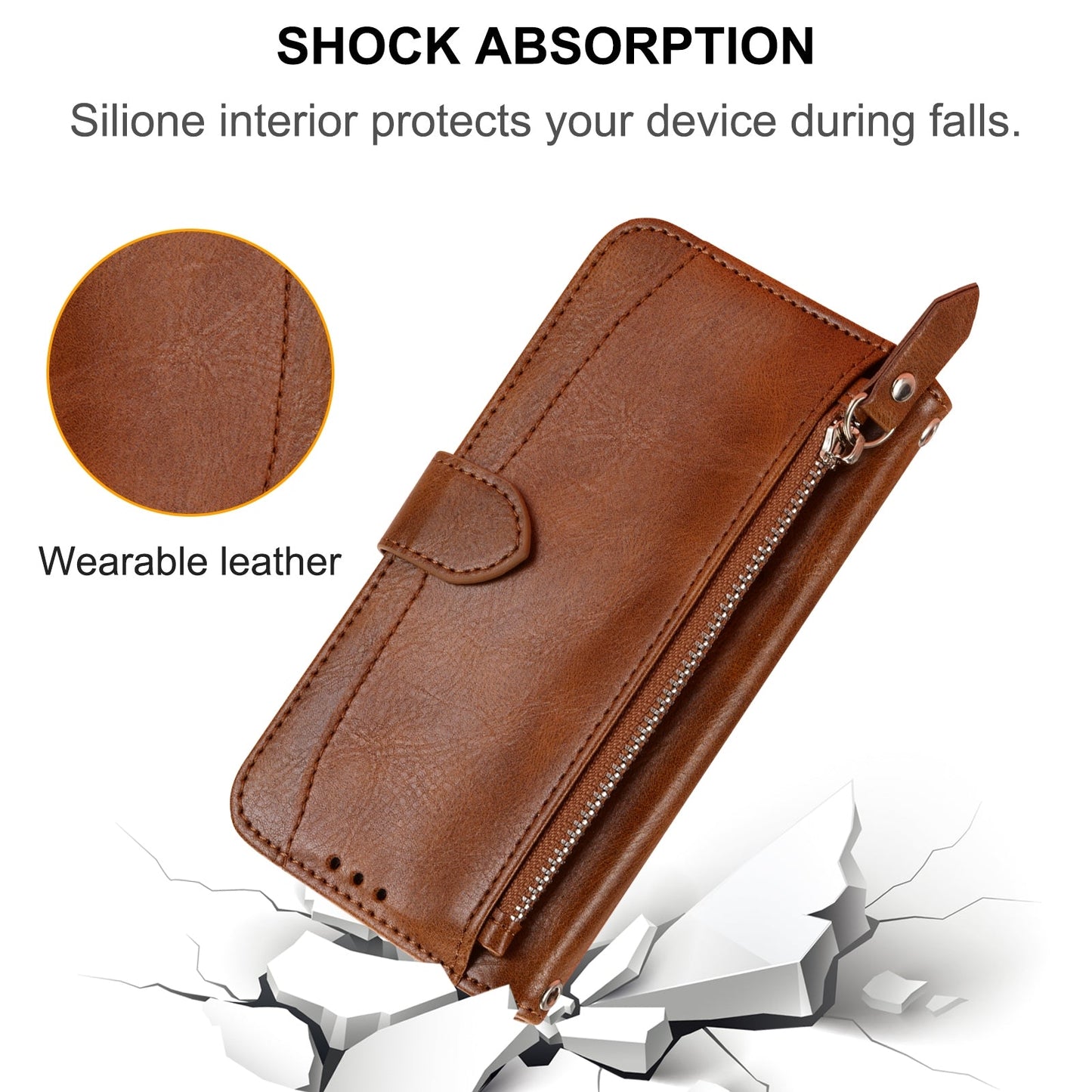 For iPhone 16e Oil Skin Zipper Wallet Leather Phone Case(Brown)