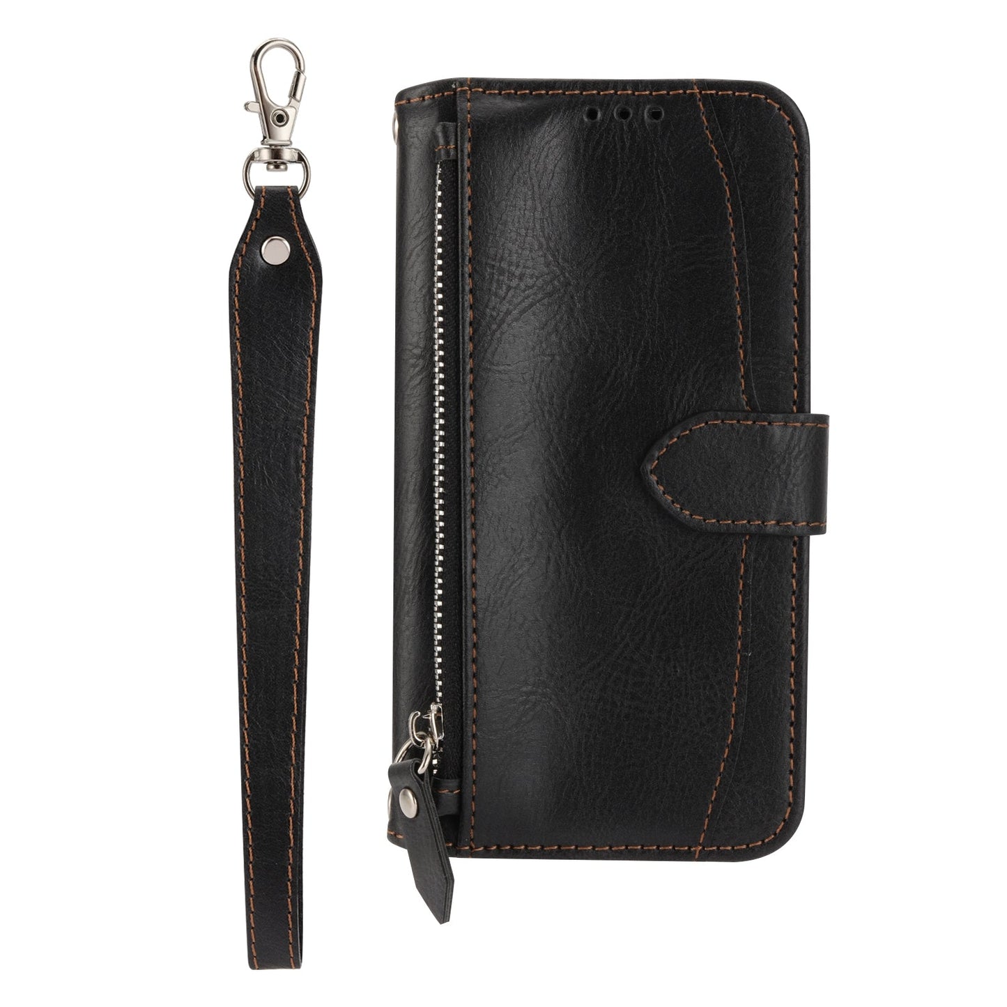 For iPhone 16e Oil Skin Zipper Wallet Leather Phone Case(Black)