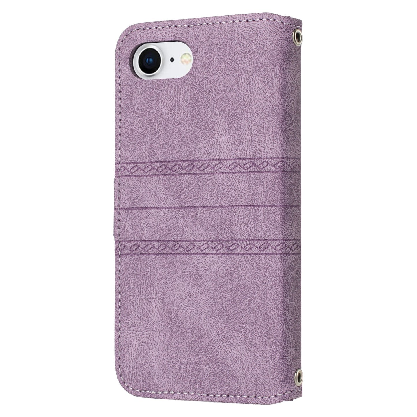 For iPhone 16e Embossed Stripes Skin Feel Leather Phone Case(Light Purple)