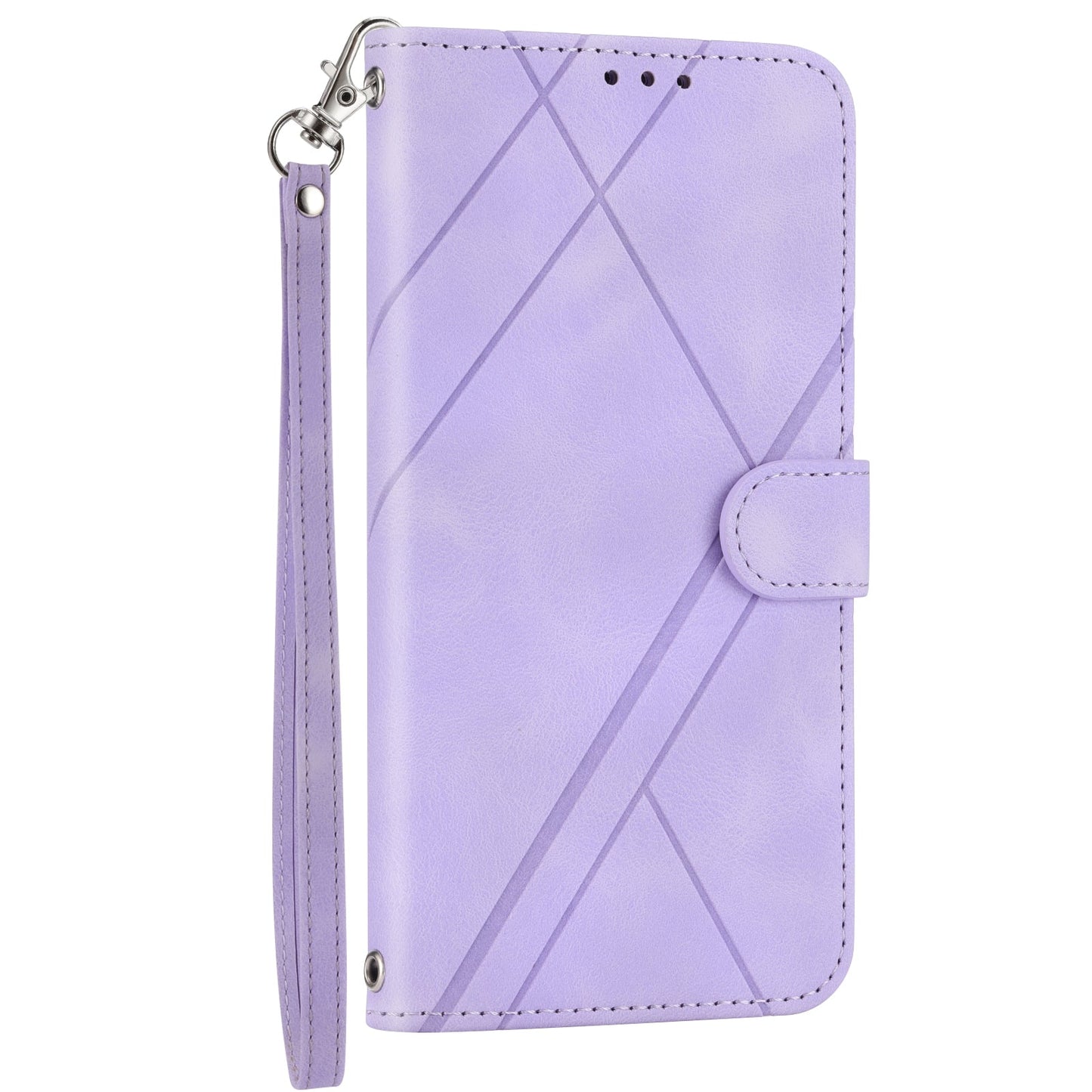 For iPhone 16e Embossed Line Leather Phone Case with Lanyard(Purple)